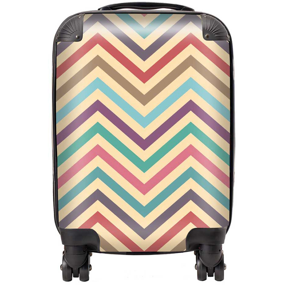 Warren Reed Designer Small Geometric Vintage Coloured Chevron Pattern Suitcase Image 1