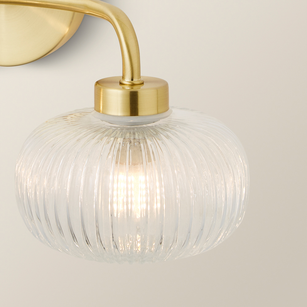 ValueLights Amaia Gold 2 Way Clear Ribbed Glass LED Wall Light Image 4