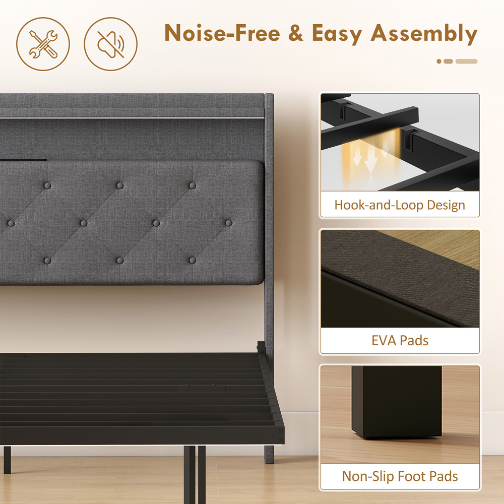 Portland Double Grey Upholstered Floating Bed Frame with RGB LED Lights Image 7