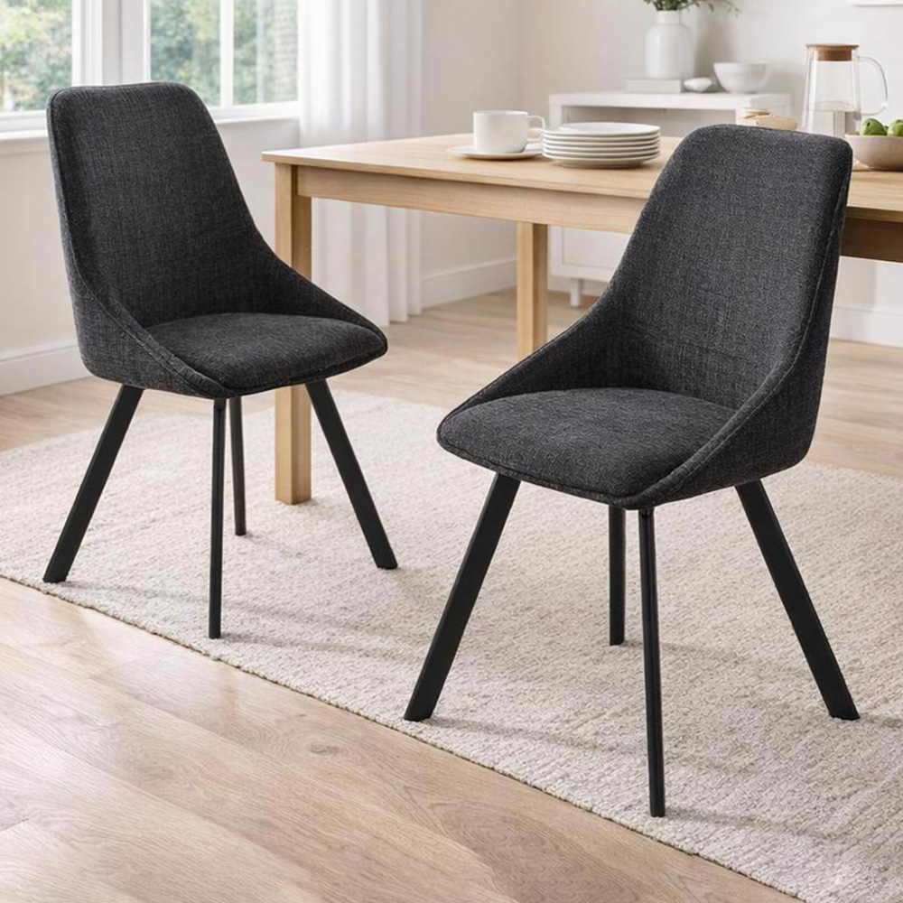 FWStyle Myla Set of 2 Black Chenille Upholstered Swivel Dining Chair Image 1