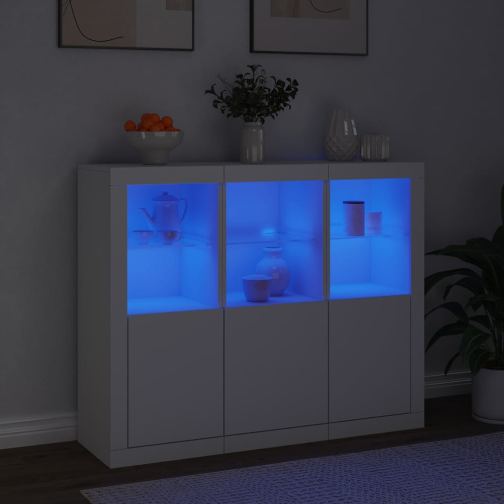 vidaXL 3 Door 6 Open Shelf White LED Sideboard 3 Piece Image 8