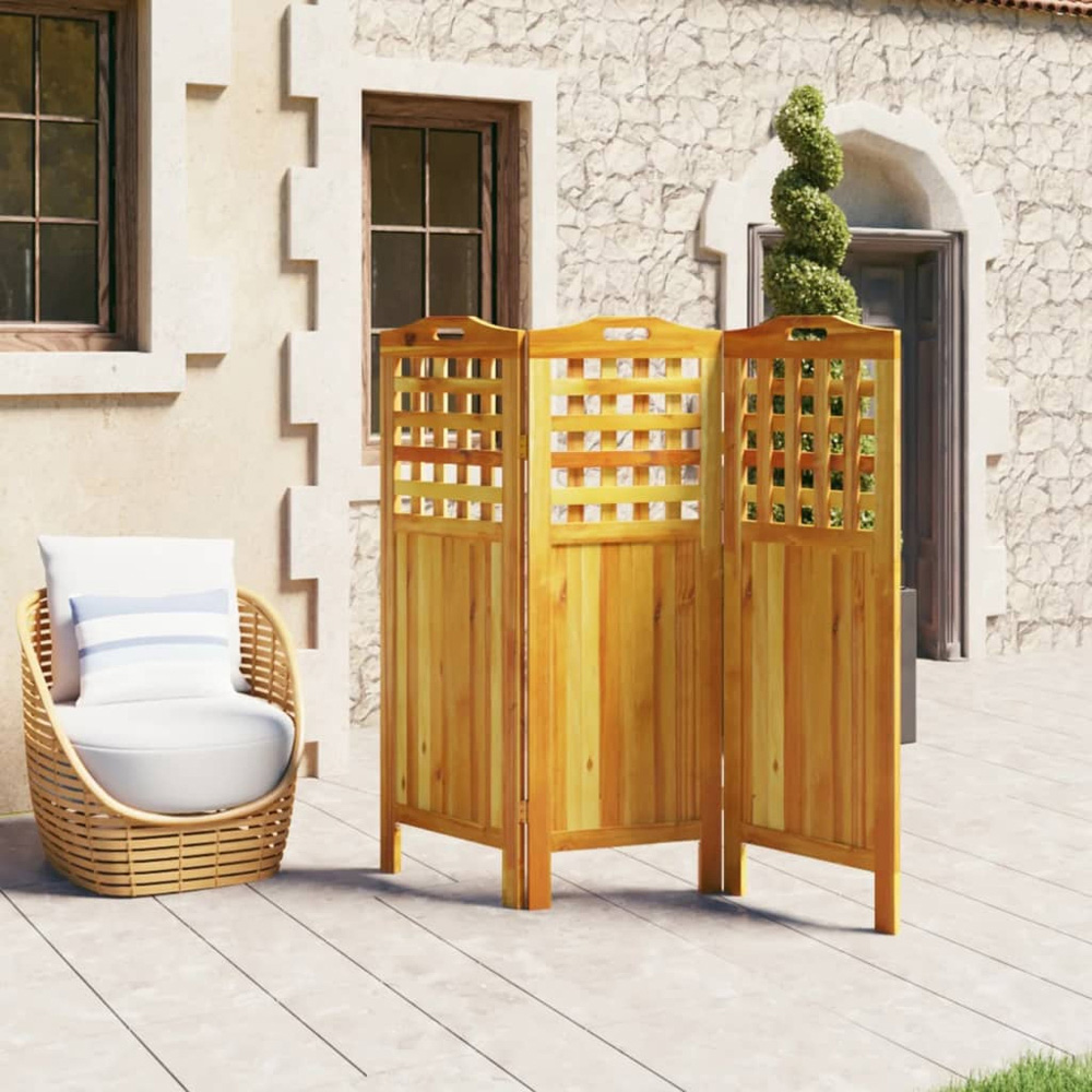 vidaXL Brown Wooden 3 Panel Room Divider 121.5 x 2 x 115cm Image 2