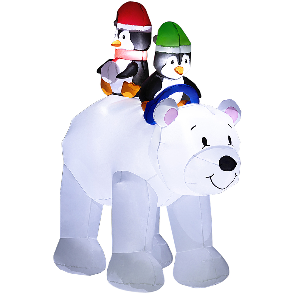 Everglow LED Inflatable 2 Penguins Riding on Polar Bear Christmas Decoration 6.4ft Image 2