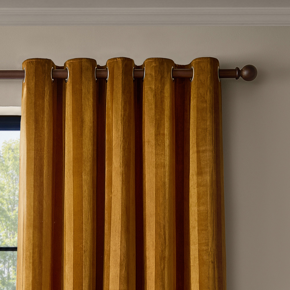 Paoletti Antique Gold Stripe Velvet Lined Eyelet Curtains 117 x 137cm Image 2