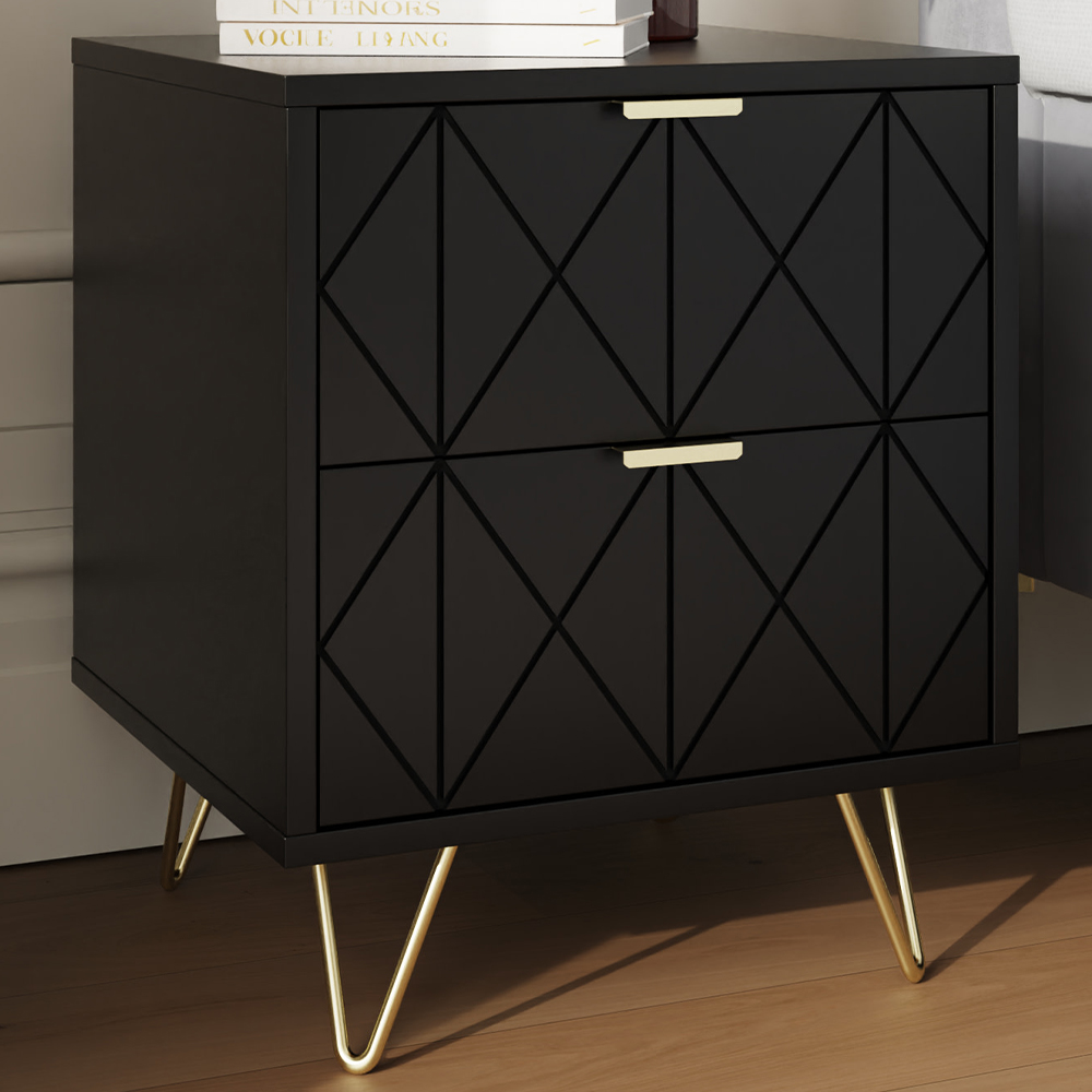 GFW Alora 2 Drawer Black Bedside Table Image 1