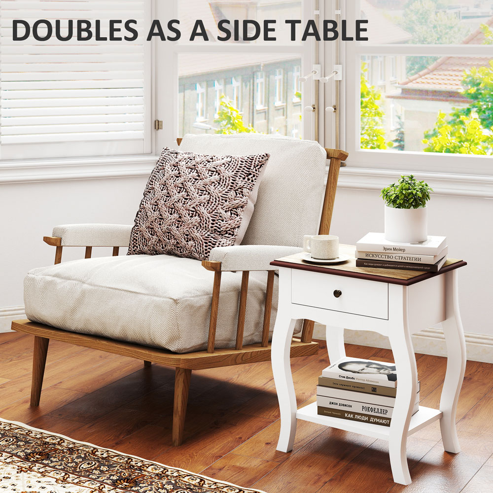 HOMCOM Single Drawer Single Shelf White Bedside Tables 2 Pack Image 6