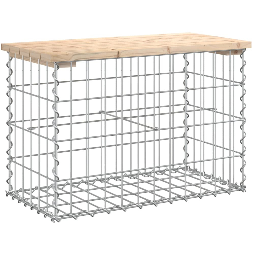 vidaXL Natural Solid Pine Wood Gabion Design Garden Bench 63 x 31.5 x 42cm Image 1