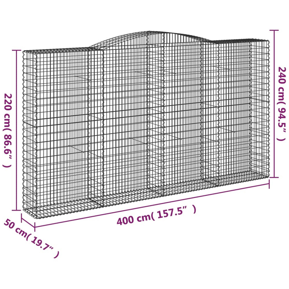 vidaXL Silver Galvanised Iron Gabion Basket 400 x 50 x 220/240cm Image 4