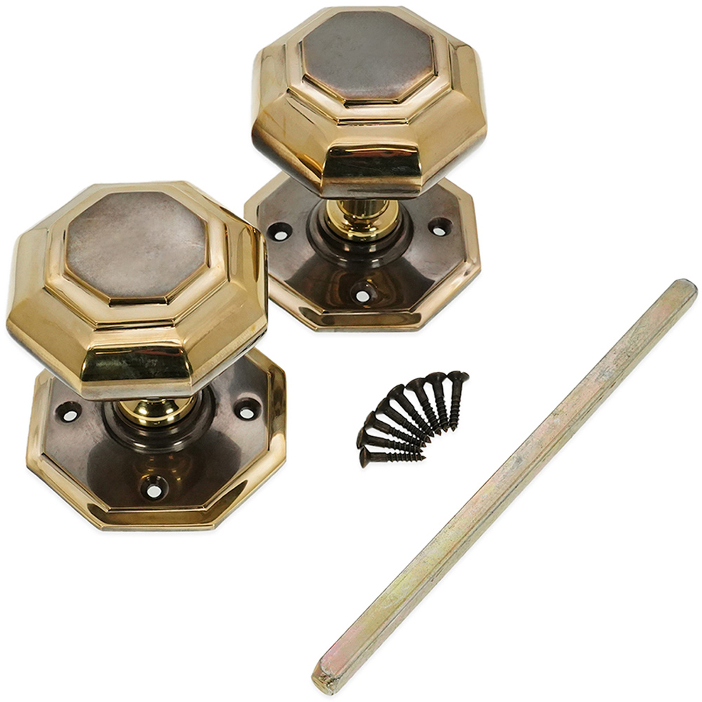 Spira Brass Aged Brass Octagonal Mortice Door Knob 2 Pack Image 4