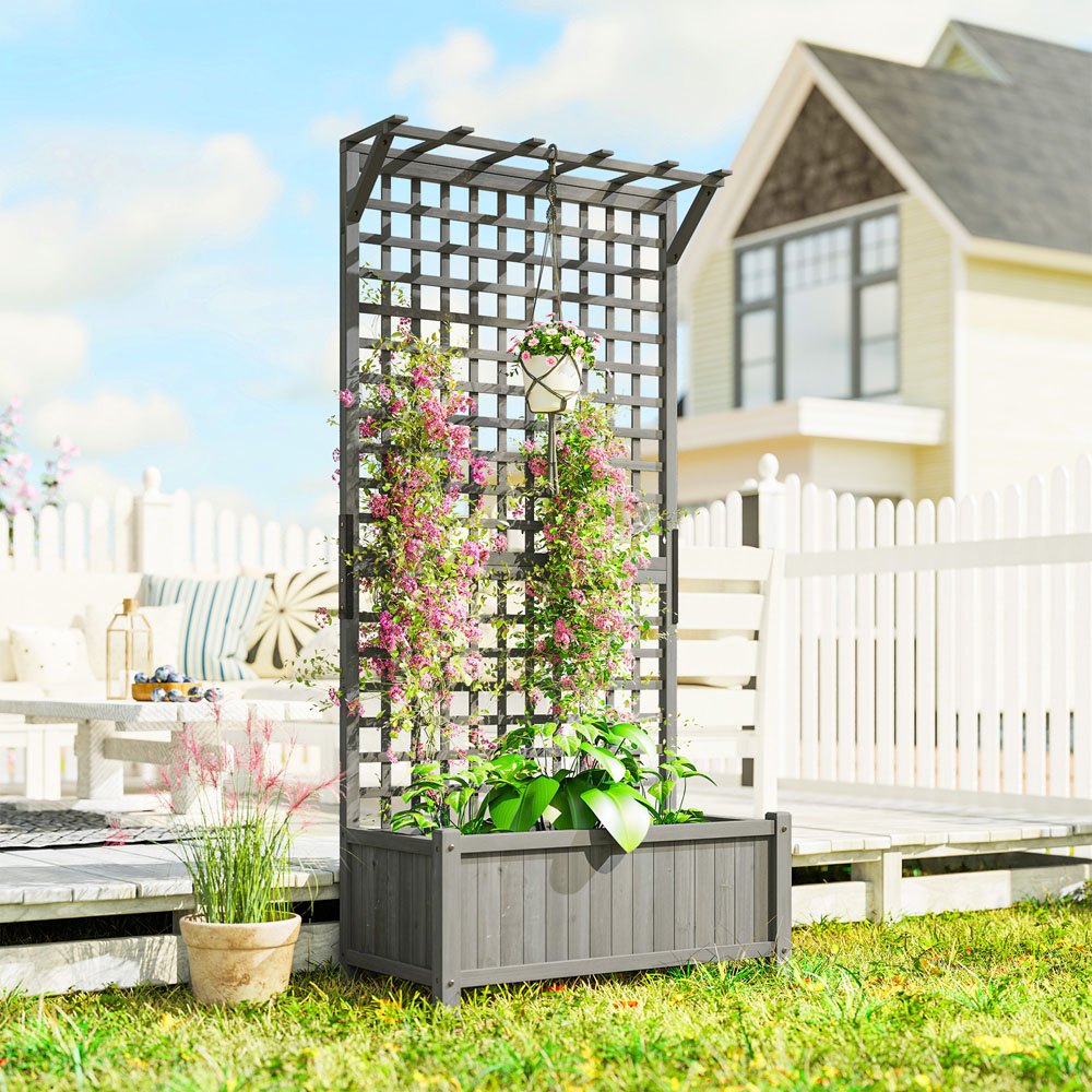 Outsunny Dark Grey Wooden Planter with Trellis 182 x 90 x 45cm Image 2