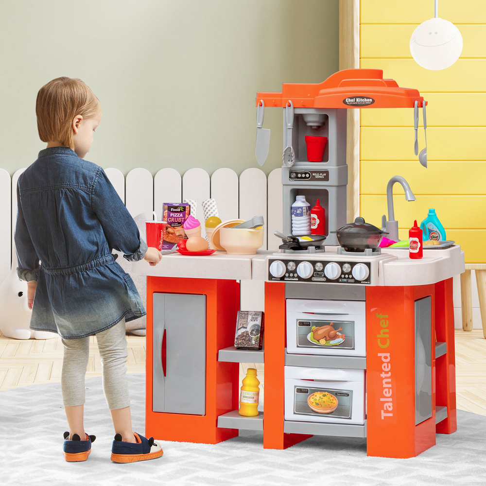 Costway Orange Kids Kitchen Play Set with Lights 67 Piece Image 4