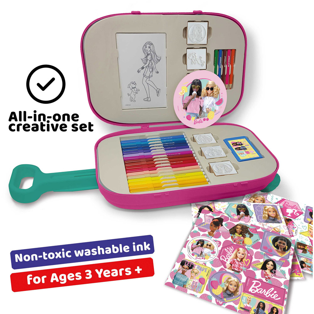 Multiprint Barbie Kids Colouring and Stamp Trolley Set Image 4