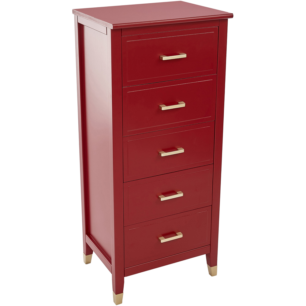 Palazzi 5 Drawer Red Narrow Chest of Drawers Image 2