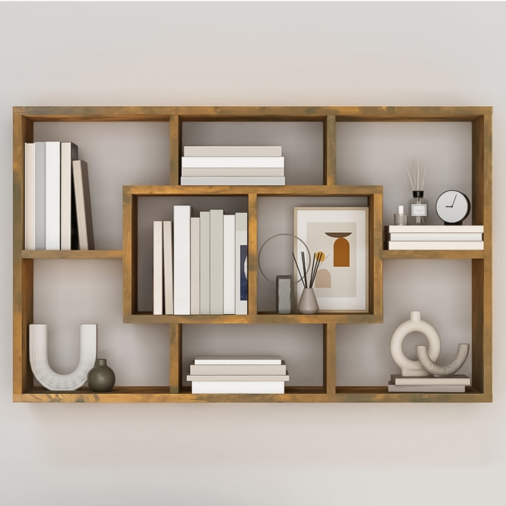vidaXL 8 Compartment Smoked Oak Wall Shelf Image 1