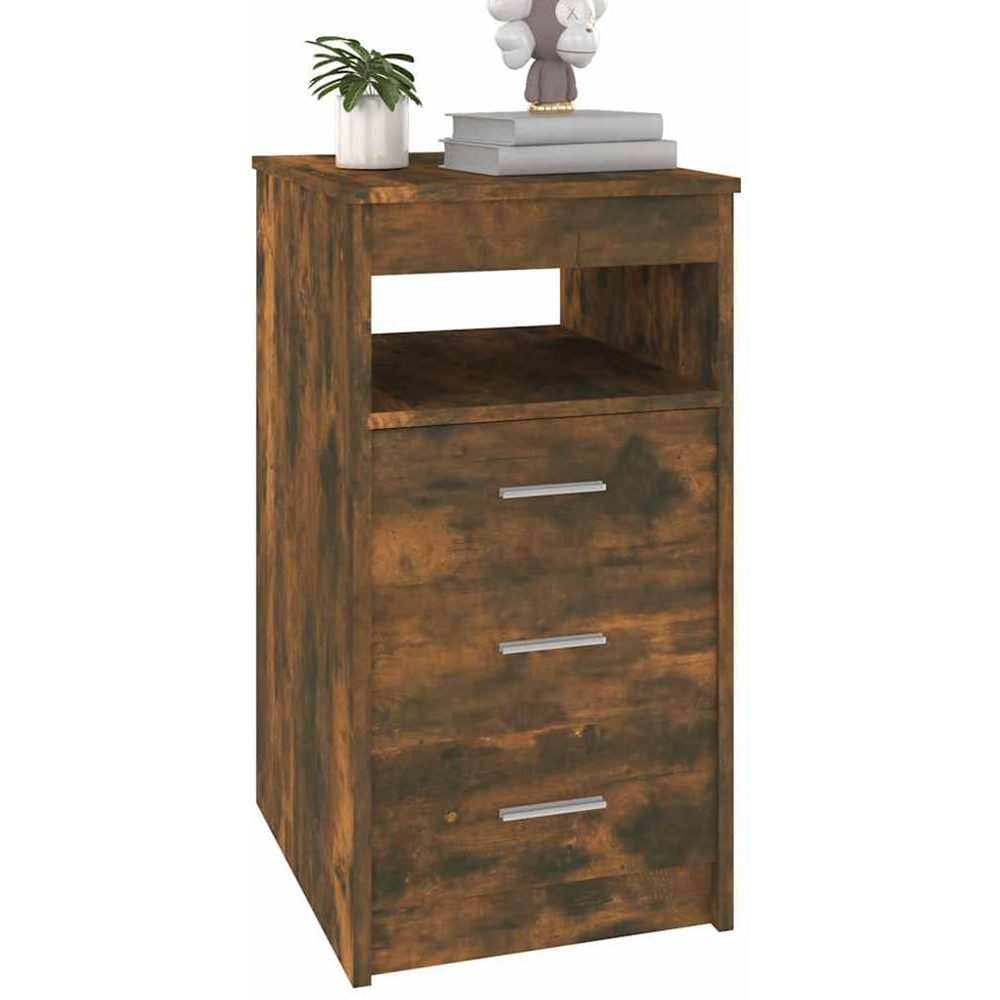 vidaXL 3 Drawer Single Shelf Smoked Oak Drawer Cabinet Image 3