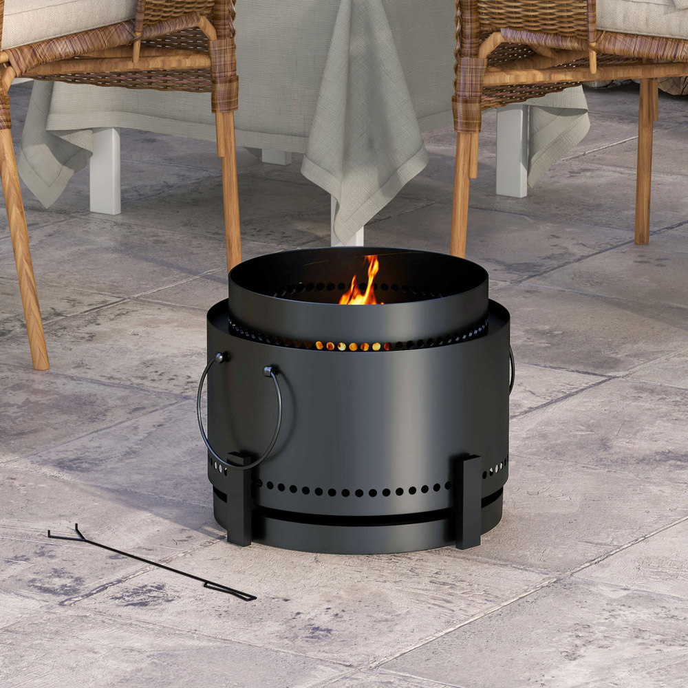 Outsunny Black Smokeless Fire Pit with Poker Image 2