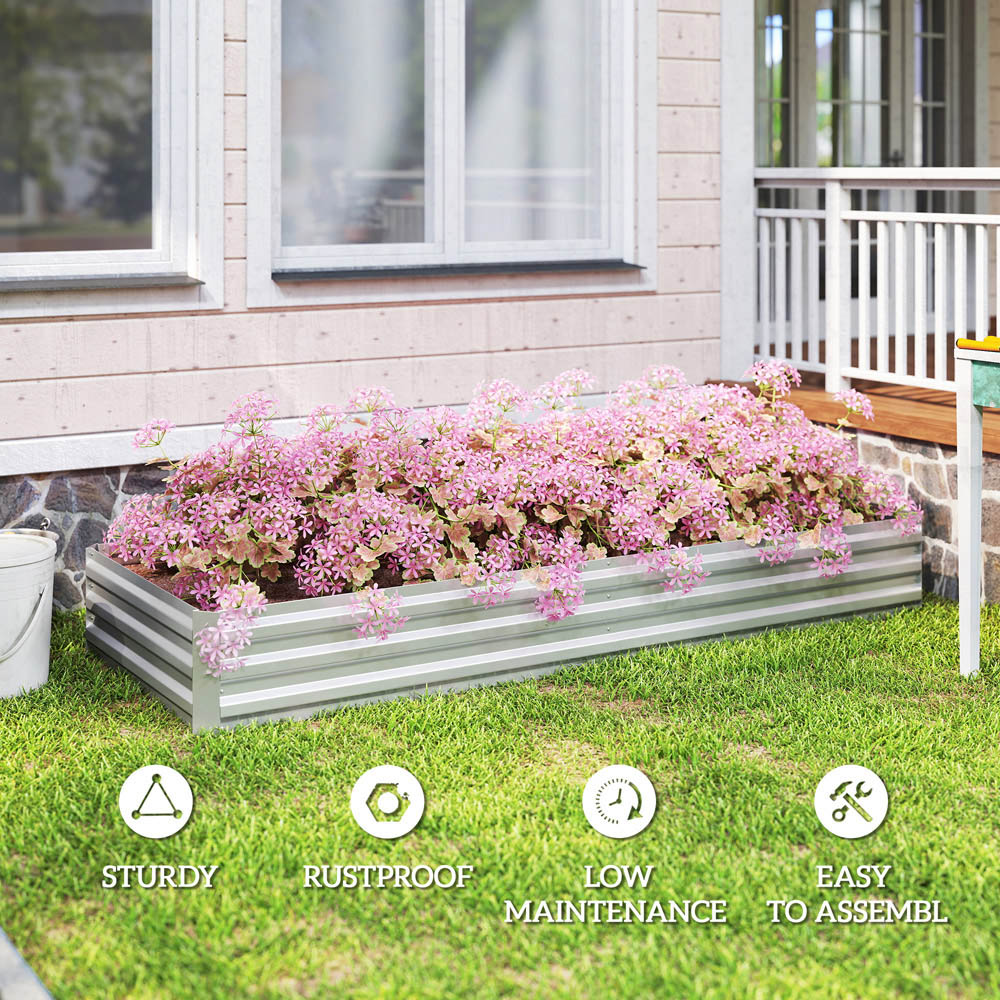 Outsunny Galvanised Raised Silver Metal Planter Box Image 6