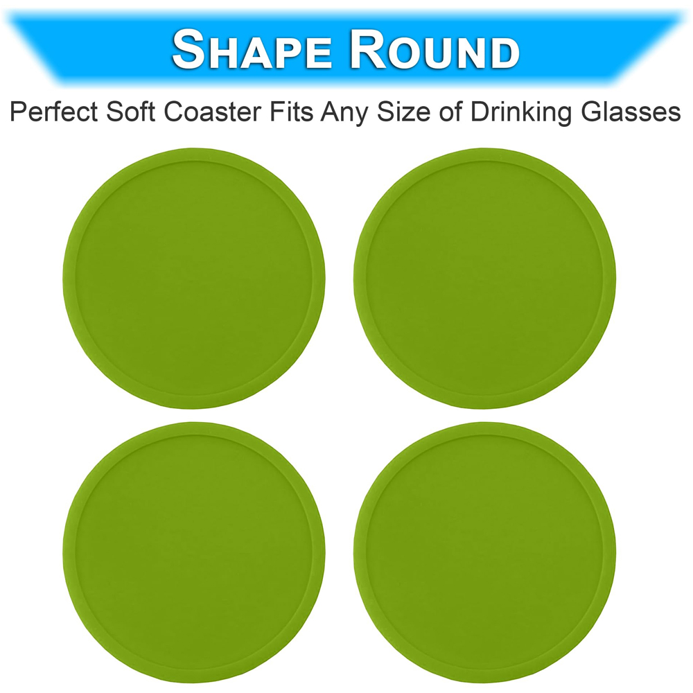 ATEK Green Silicone Non-Slip Round Drink Coaster 4 Pack Image 5