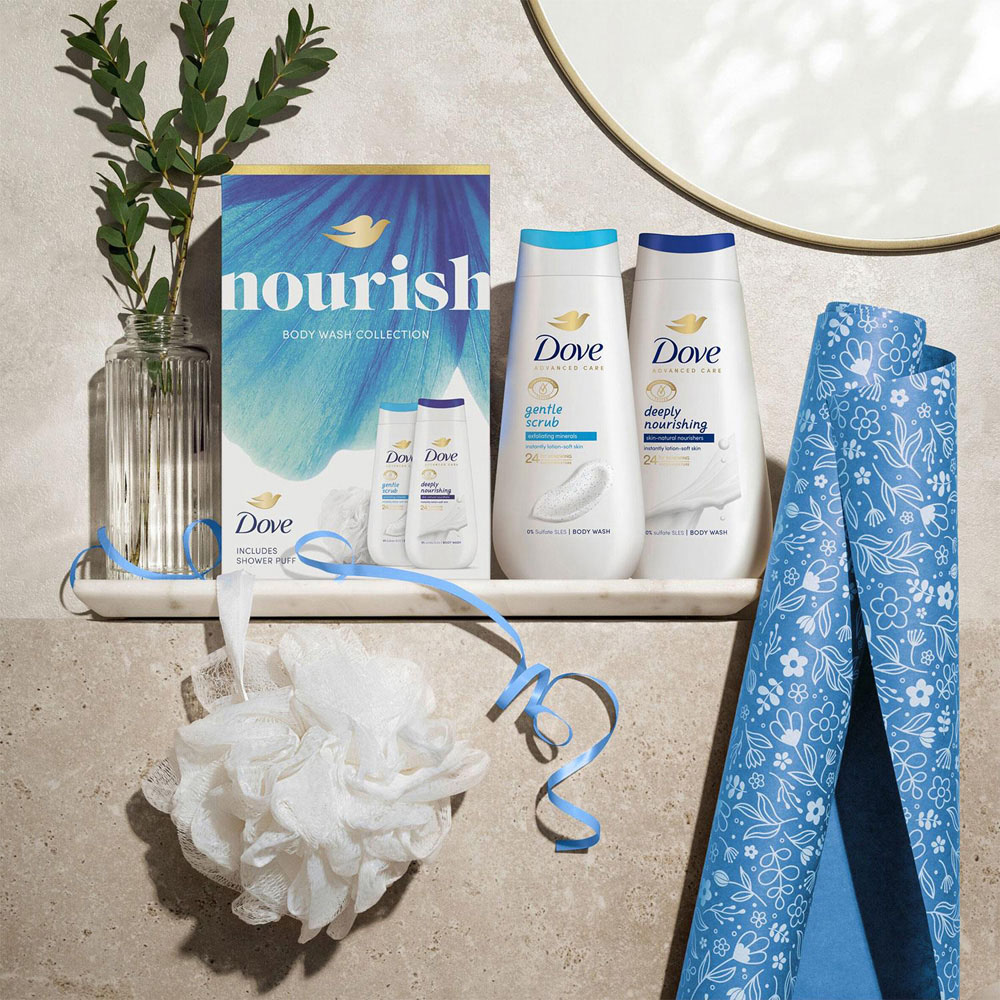Dove Nourish Gentle Scrub and Deeply Nourishing Bodywash Duo Gift Set 225ml 2 Pack Image 2