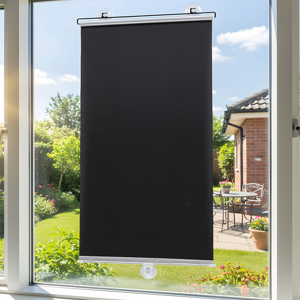 Living and Home Titanium Silver and Black Roller Blinds 58cm 2 Pack Image 1