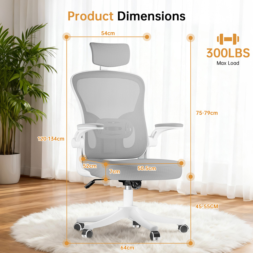 Rattrix Grey Mesh Height Adjustable Ergonomic Office Chair with Flip-Up Arms and Lumbar Support Image 7