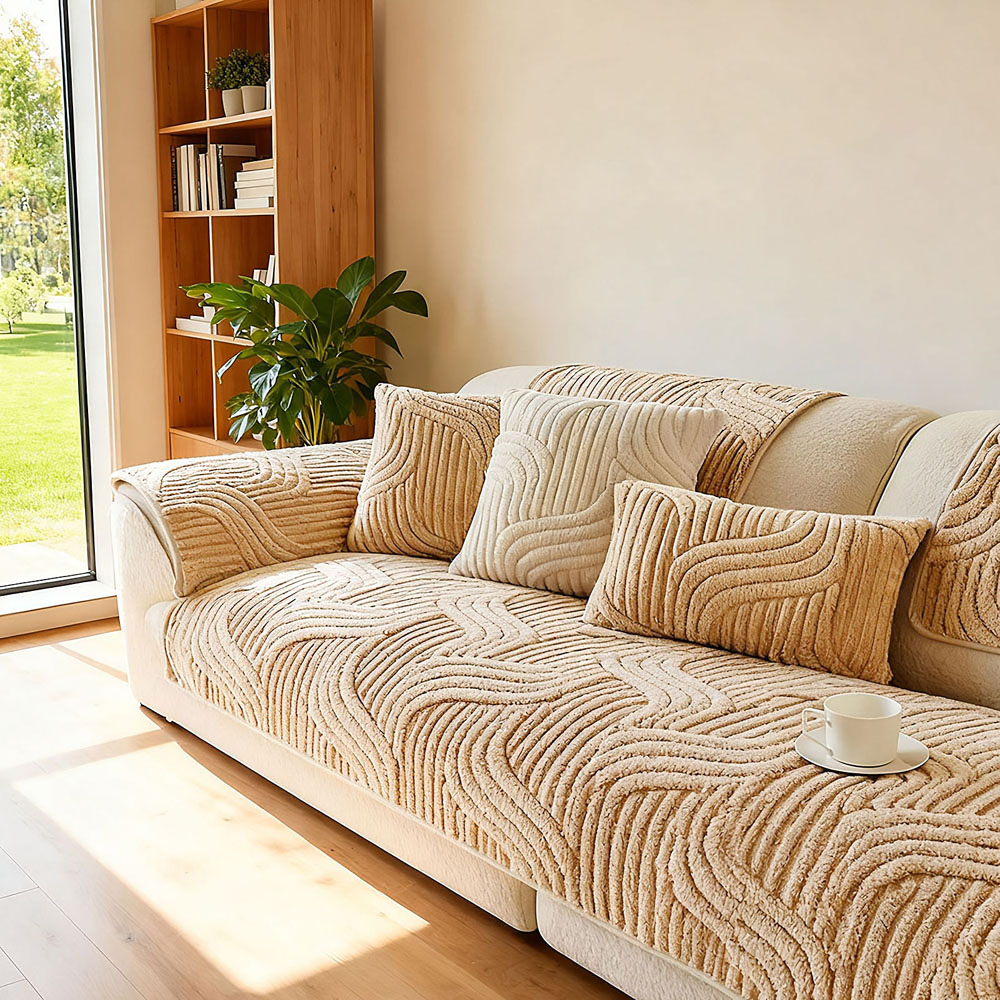 Living and Home Light Brown Minimalist Wavy Geometric Non-Slip Sofa Mat 70 x 70cm Image 7