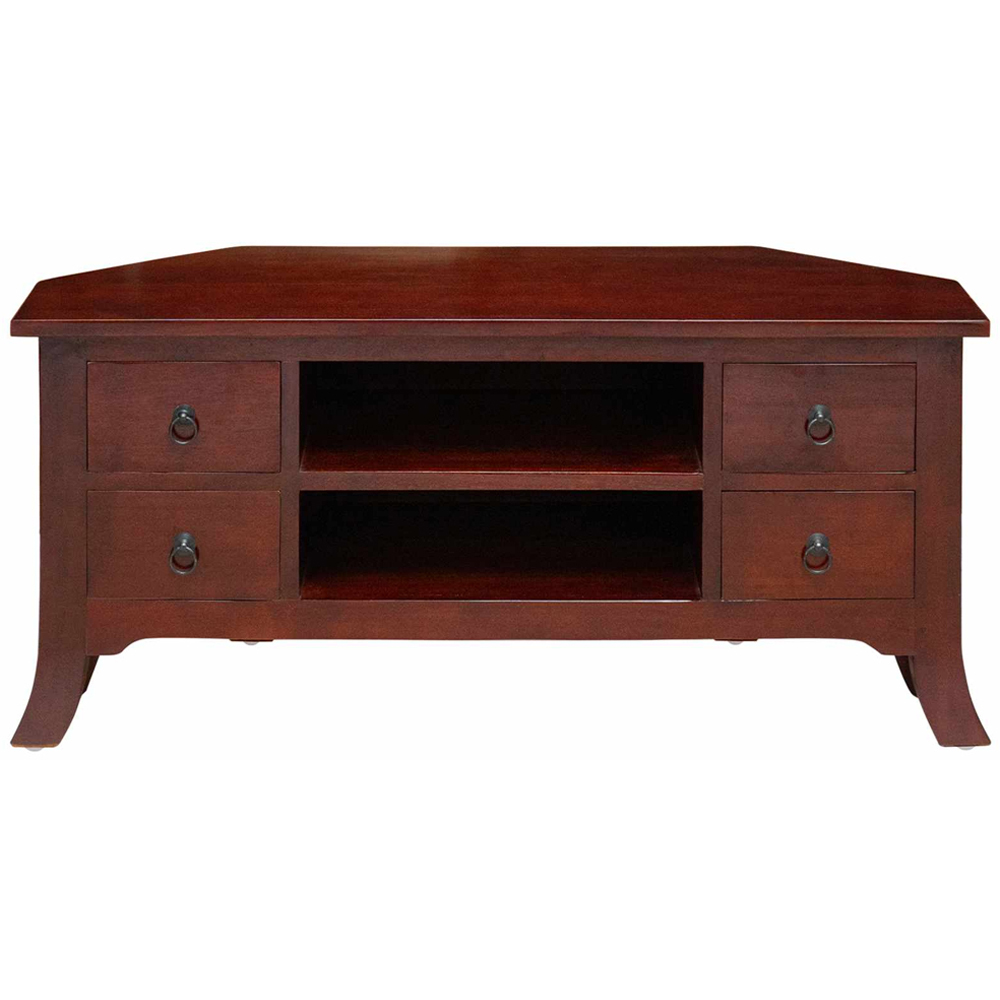 vidaXL 4 Drawer 2 Shelf Brown Solid Mahogany Wood TV Cabinet Image 5