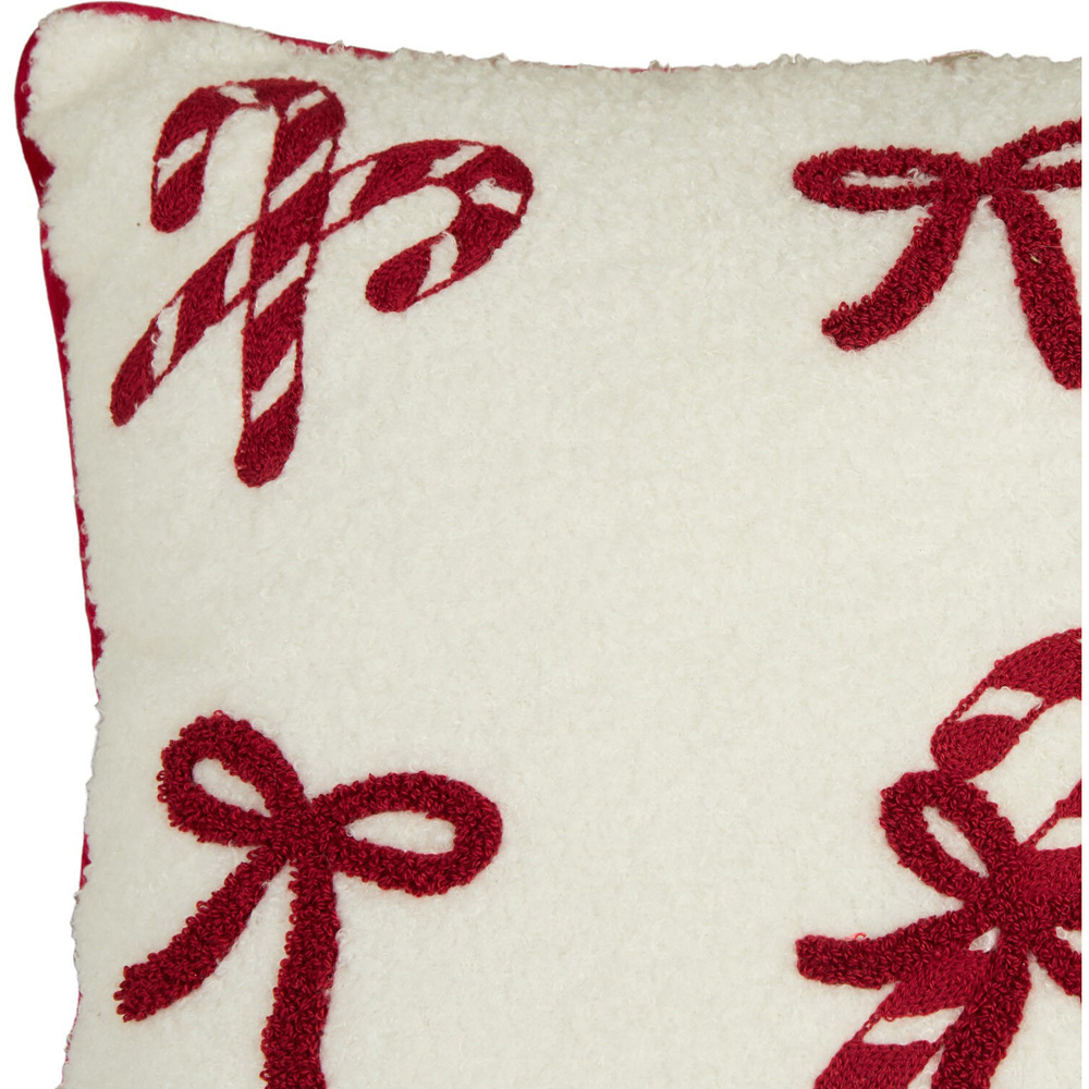 Candy Cane Bow Boucle Cushion White Image 3