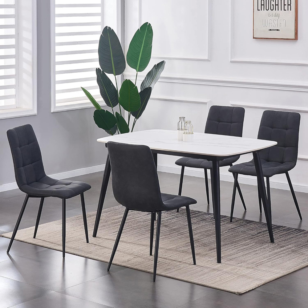 Henri Set of 4 Black Faux Suede Leather Dining Chair Image 6