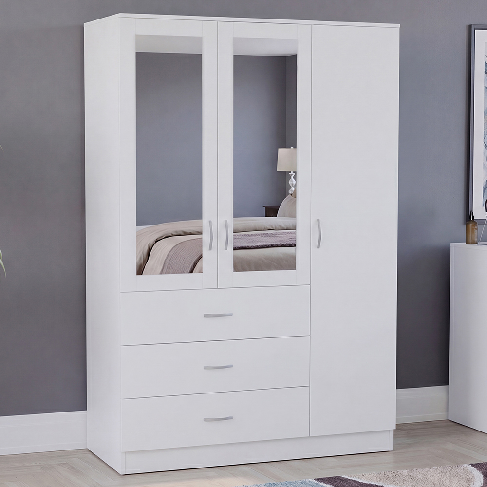 VIDA DESIGNS Riano 3 Door 3 Drawer White Mirrored Wardrobe Image 1