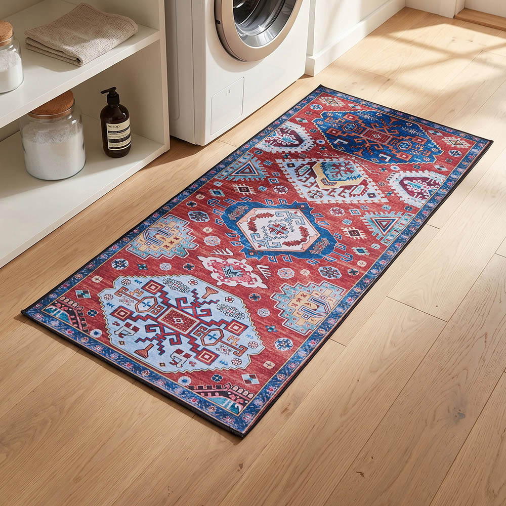 Living and Home Bohemian Red Eclectic Geometric Non-Slip Runner Rug 180 x 60cm Image 2