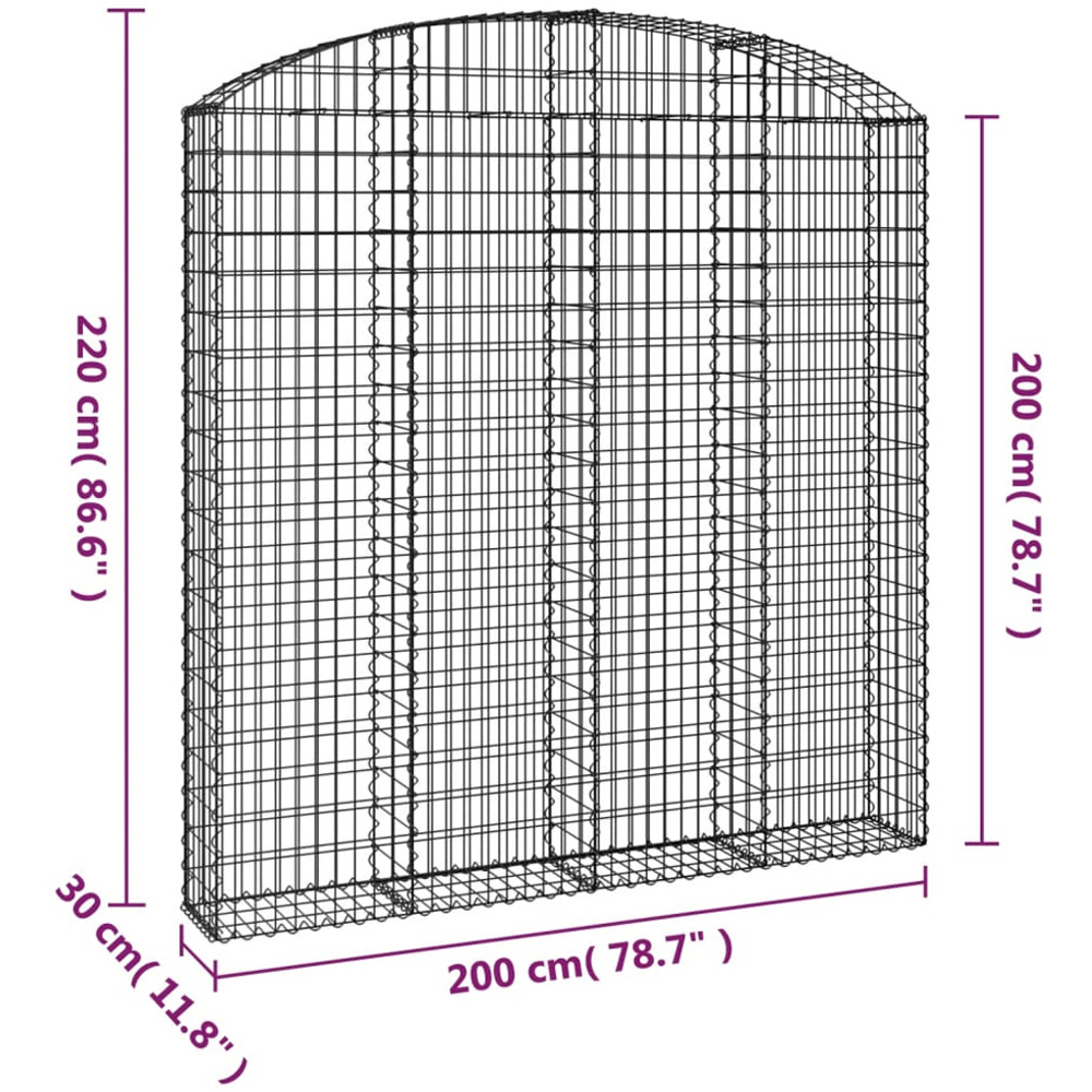vidaXL Silver Galvanised Iron Arched Gabion Basket 200 x 30 x 200/220cm Image 4