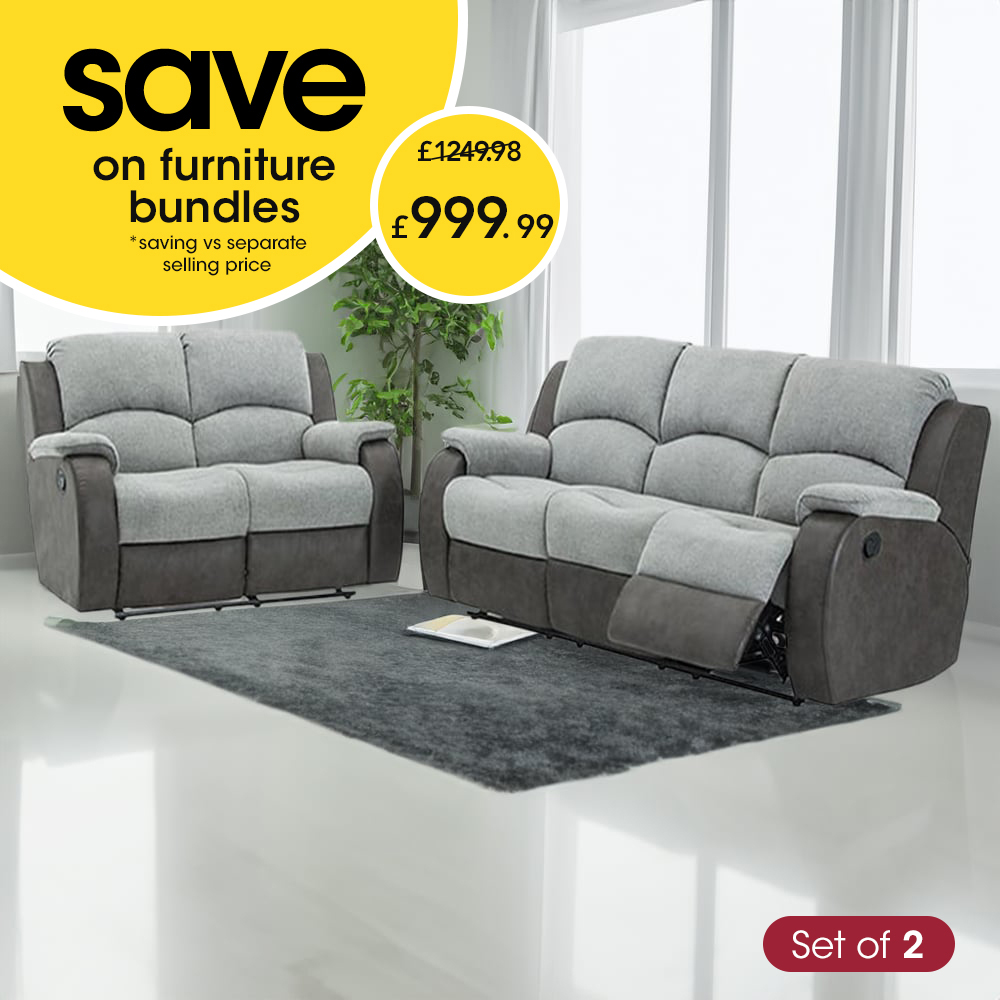 Charleston 2 & 3 Seater Grey Recliner Sofa Set Image 1