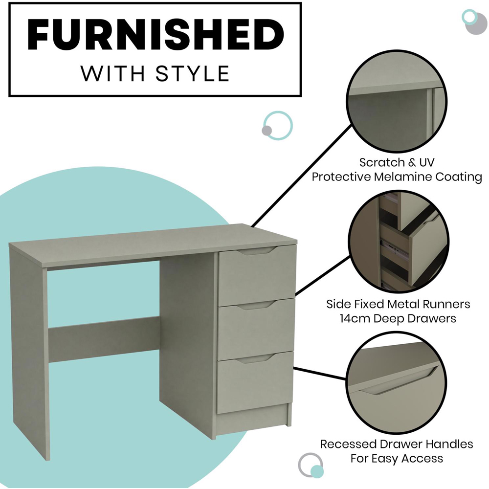 FWStyle Luno 3 Drawer Green Vanity Dressing Table Image 3