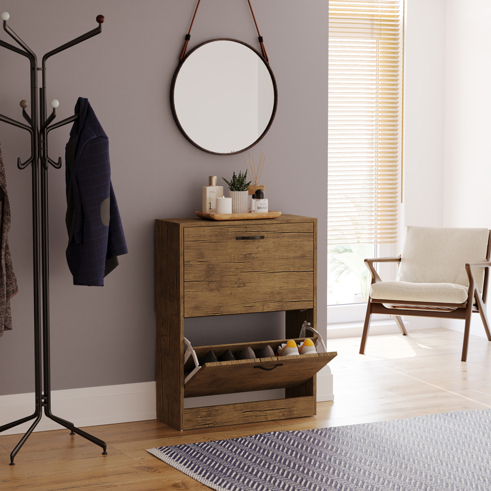 Vida Designs 2 Drawer Antique Brown Shoe Cabinet Image 4