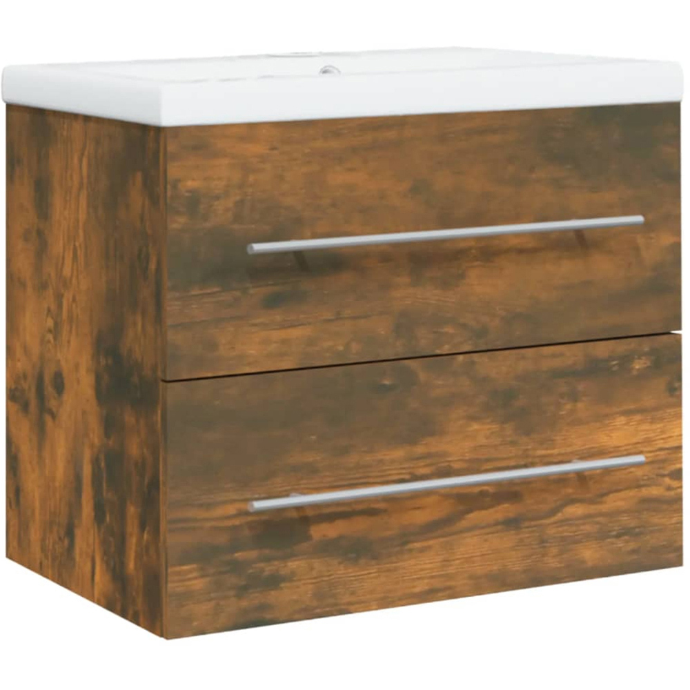 vidaXL 2 Drawer Smoked Oak Washbasin Cabinet with Built-In Sink Image 2