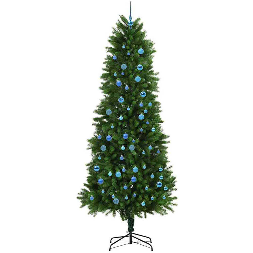 vidaXL Pre-Lit Blue Baubles Green Artificial Christmas Tree 8ft Image 4