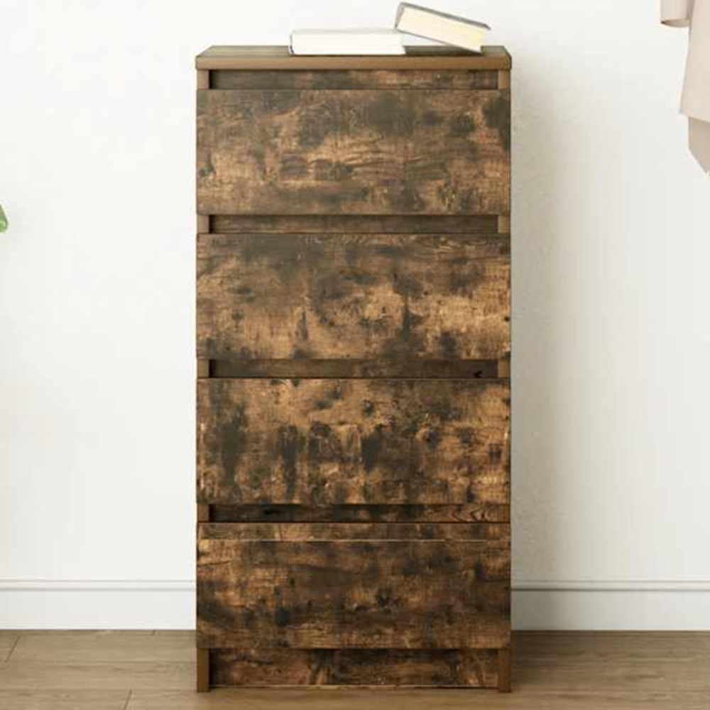 vidaXL 4 Drawer Smoked Oak Sideboard Image 1