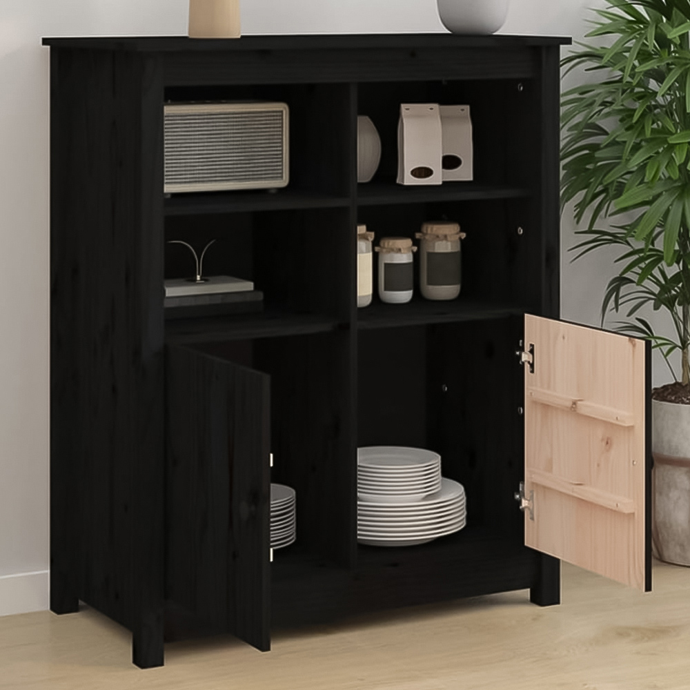 vidaXL 2 Door 4 Shelf Black Wooden Sideboard Image 1