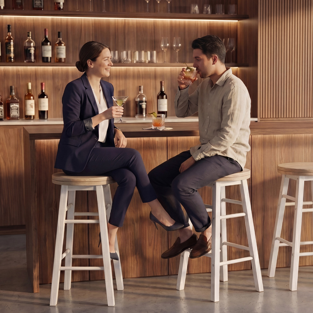 CHEF VIDA White Wooden Revolving Bar Stool Image 6