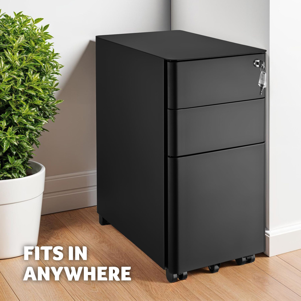 tectake Parvus 3 Drawer Black Lockable Filing Cabinet Image 8