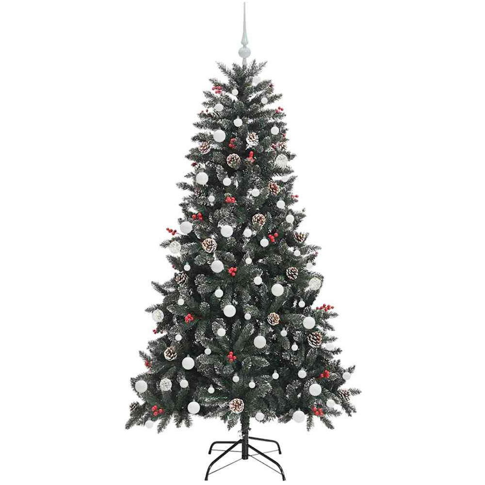 vidaXL Pre-Lit White Baubles and Pinecones Green Artificial Snow Tipped Christmas Tree 6ft Image 4