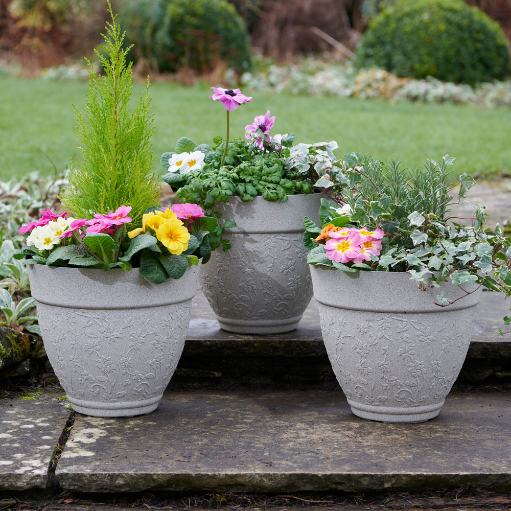 Greenhurst Floral Sandstone Effect Planters 3 Pack Image 2
