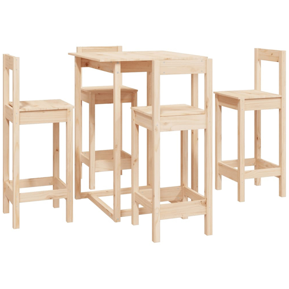 vidaXL 4 Seater Natural Solid Pine Wood Bar Table Set Image 2