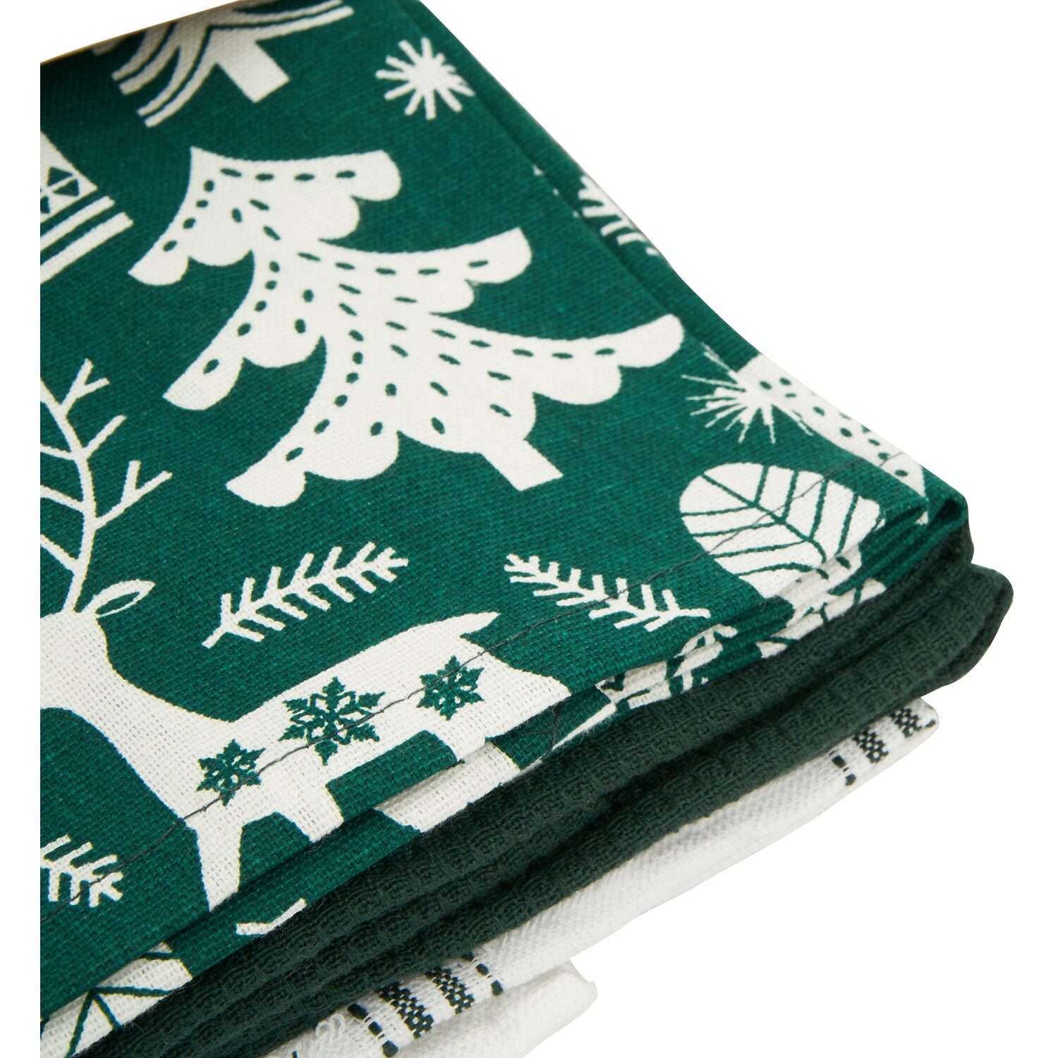 Pack of 3 Emerald Scandi Tea Towels - Green Image 3