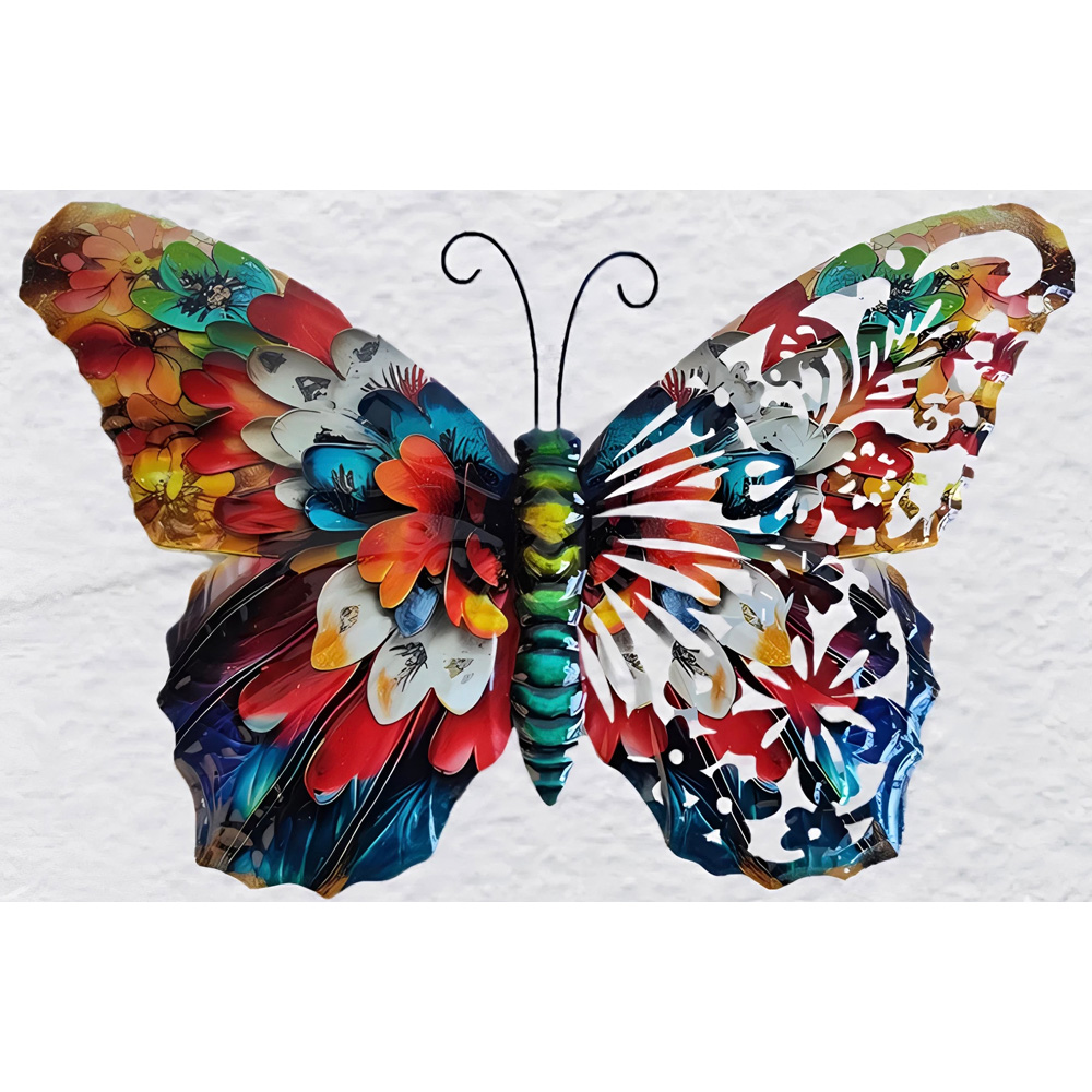 Avilo Vibrant Floral Metal Butterfly Wall Art Image 2
