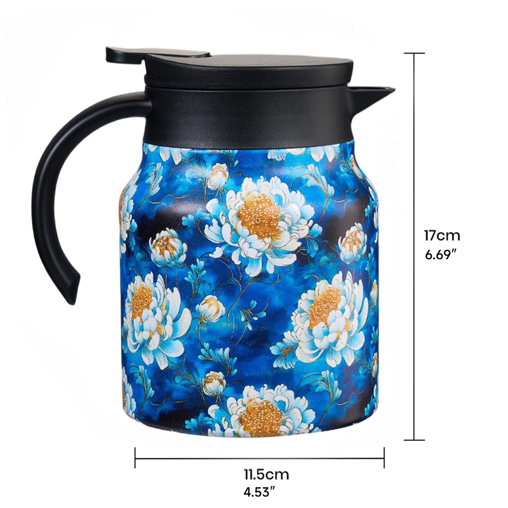 Living and Home Chrysanthemum Vintage Floral Stainless Steel Thermal Teapot with Infuser 1L Image 8