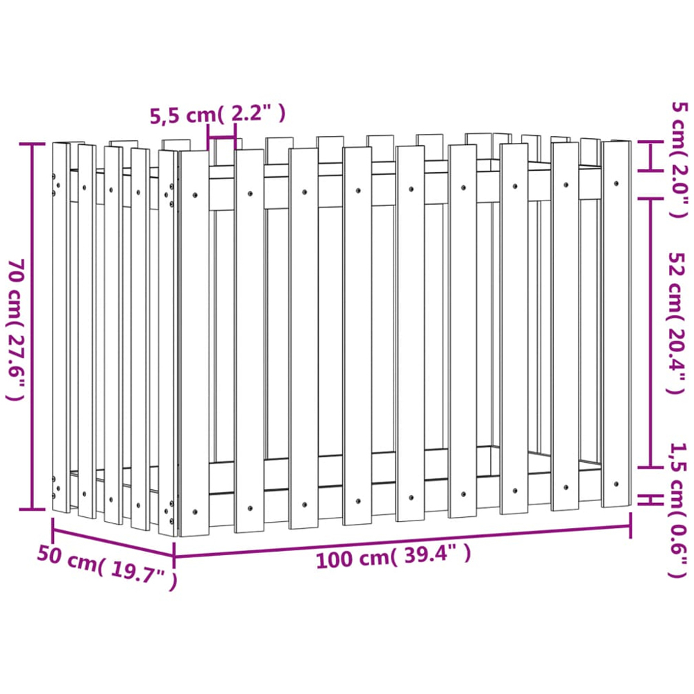 vidaXL Natural Impregnated Pine Wood Fence Design Raised Garden Bed 100 x 50 x 70cm Image 8