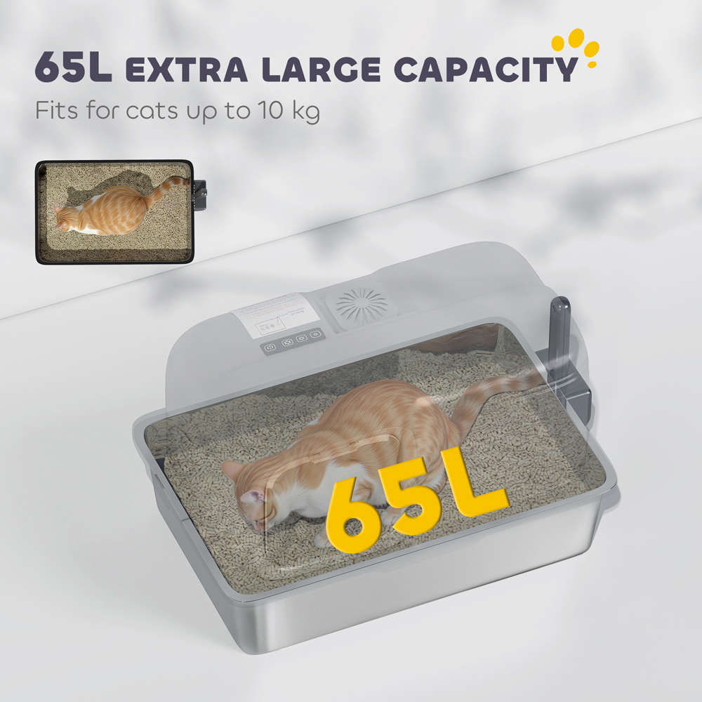PawHut Grey Stainless Steel Cat Litter Box with Plasma Deodoriser System 65L Image 7
