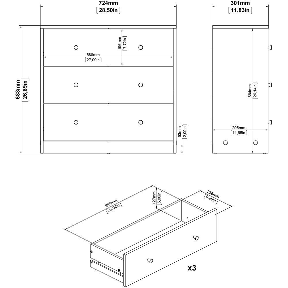 Furniture To Go May 3 Drawer White Chest of Drawers Image 9